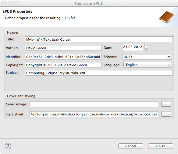 The wizard presents an UI for filling out allrequired properties and