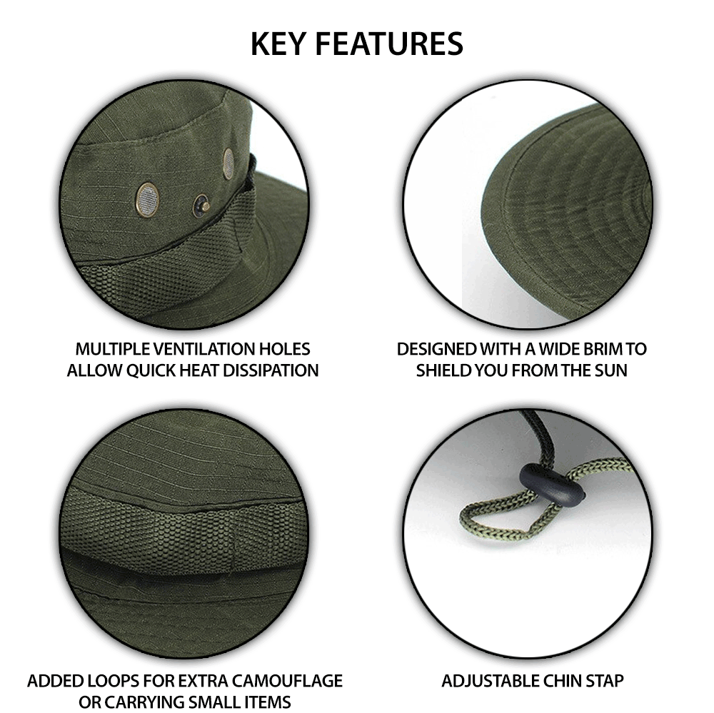 Men's Military Wide Brim Boonie Bucket Hat Army Camo Hunting Hat