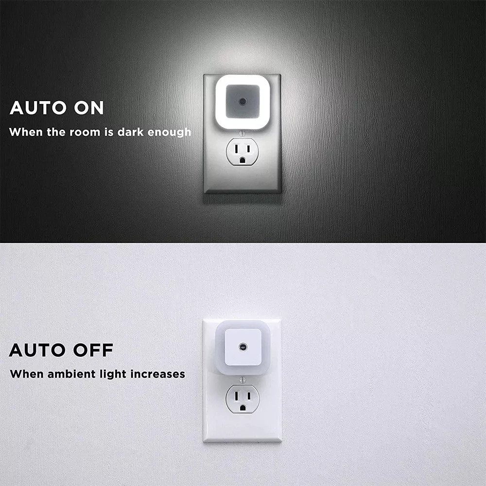 Wall Outlet LED Night Light Sensor Cool White Plugin Indoor Nightlight