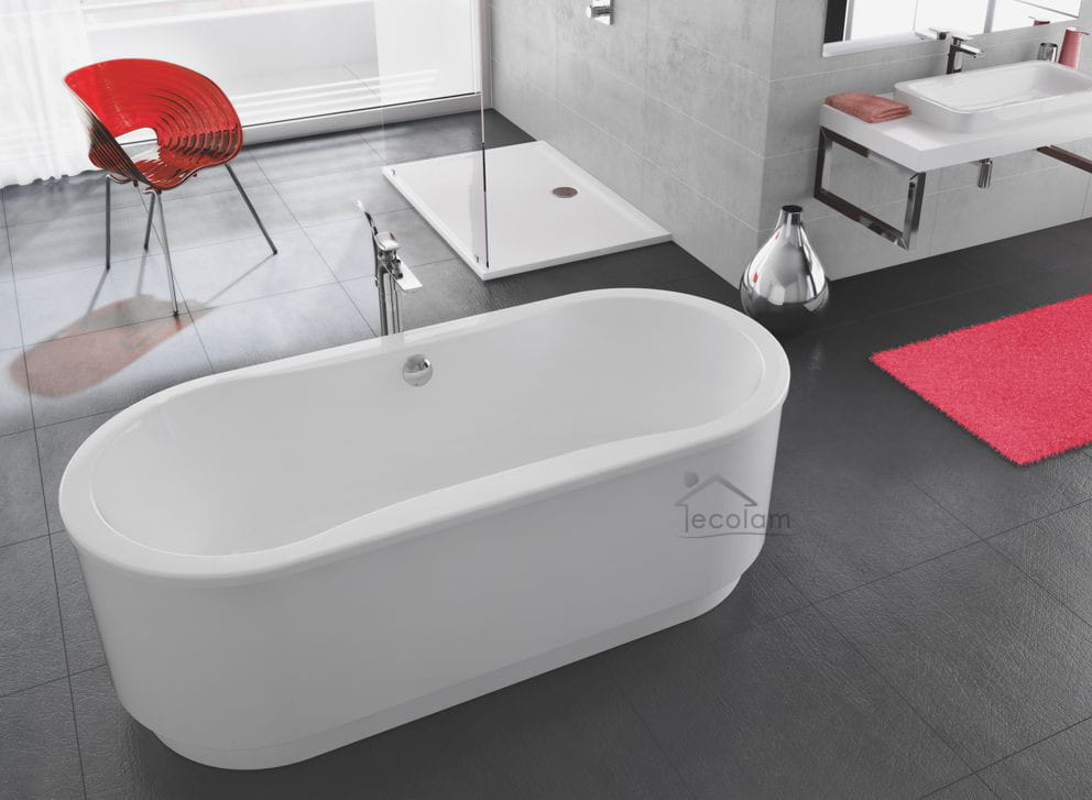 Freistehende Badewanne oval Acryl 180 x 80 cm + Ab und Überlauf Doria