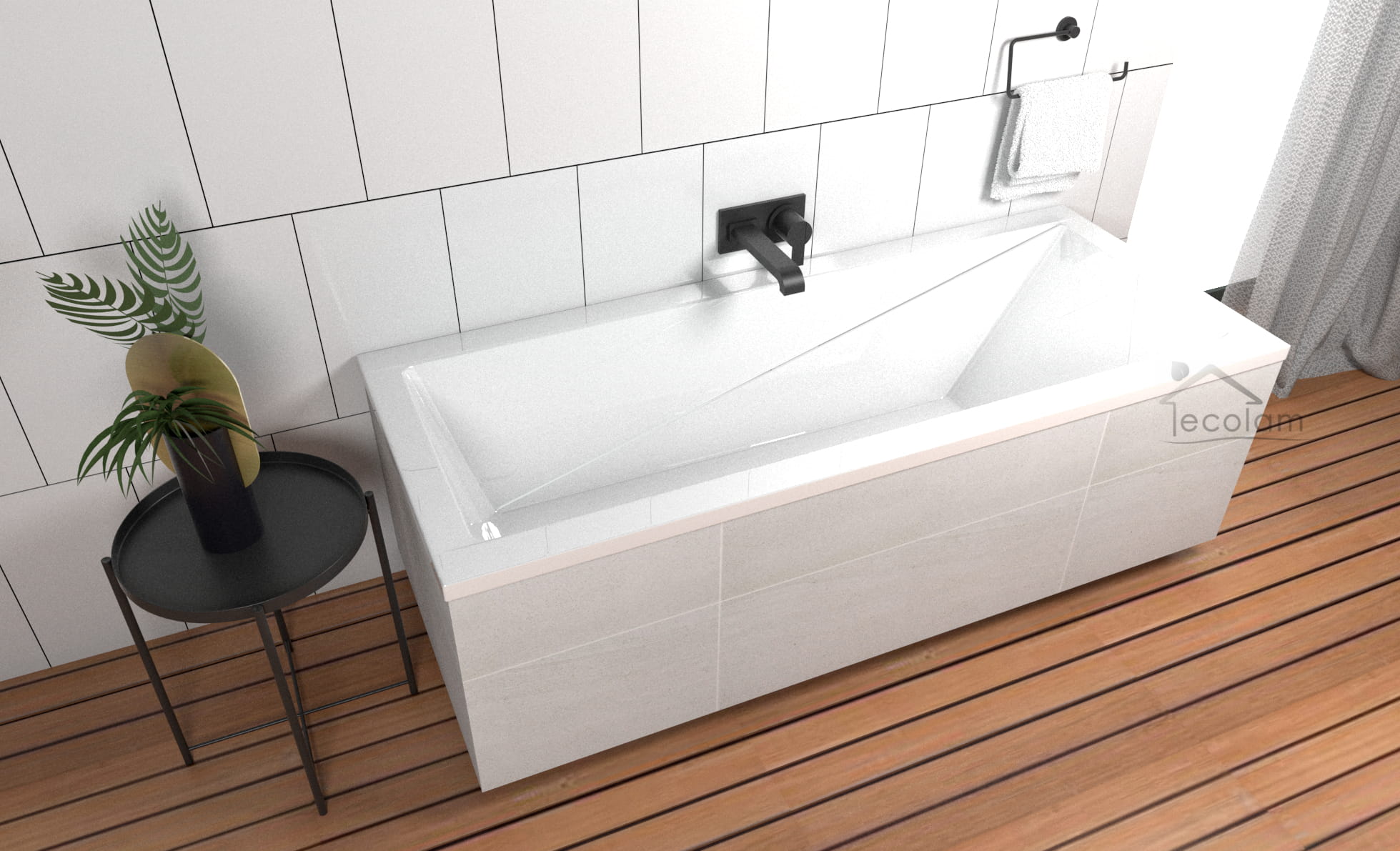 Badewanne Rechteck Modern 170x70 cm + monolitischer Wannenträger zum Verfliesen ECOLAM
