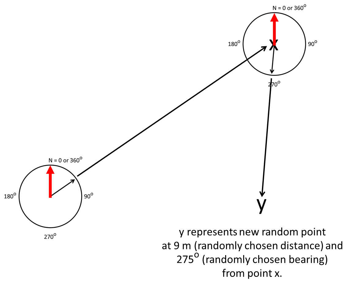 Figure 8b. Selection of a second randomly chosen point (y) based on a