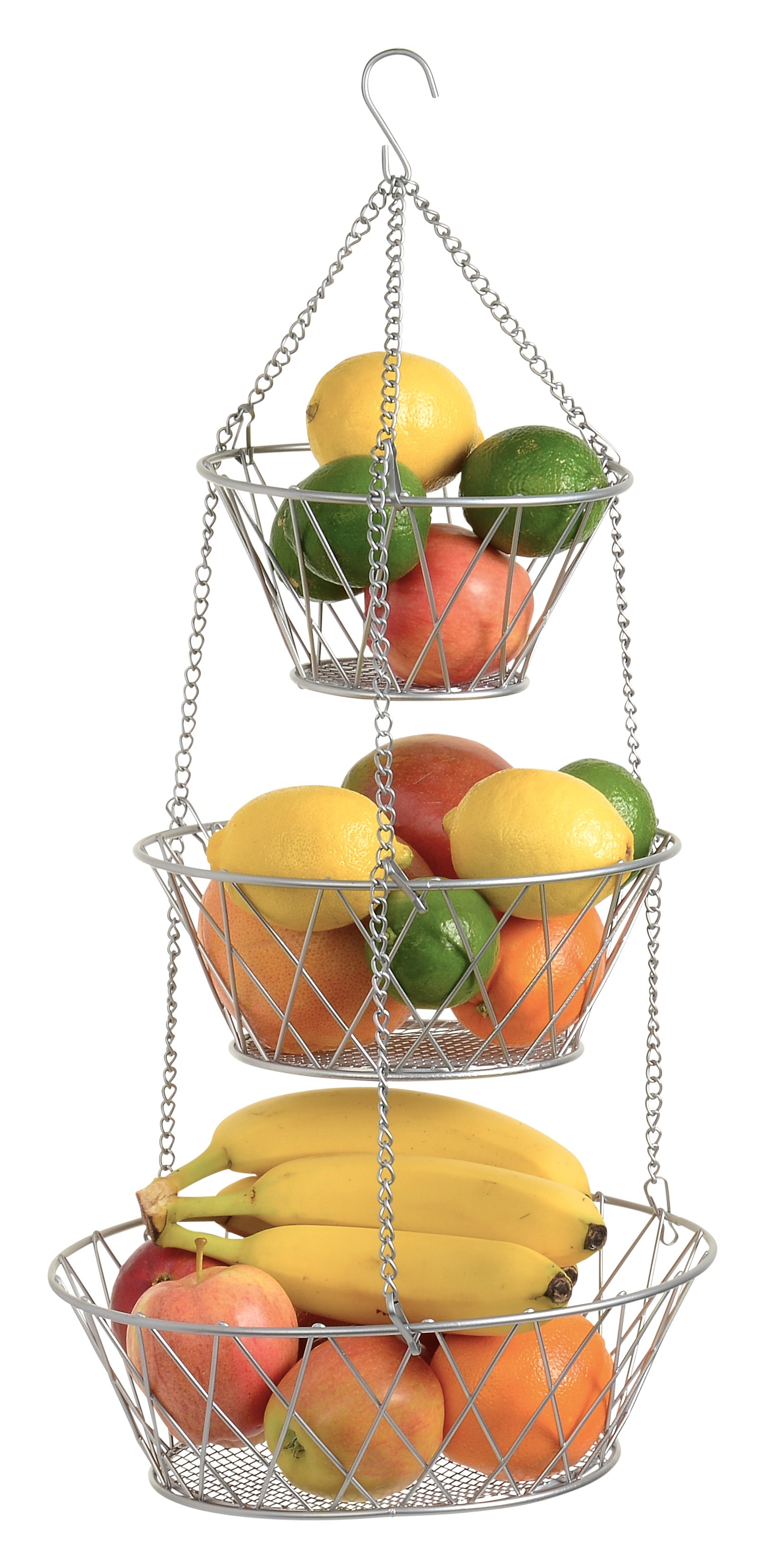 Heavy Duty 3 Tier Hanging Kitchen Silver Fruit Basket