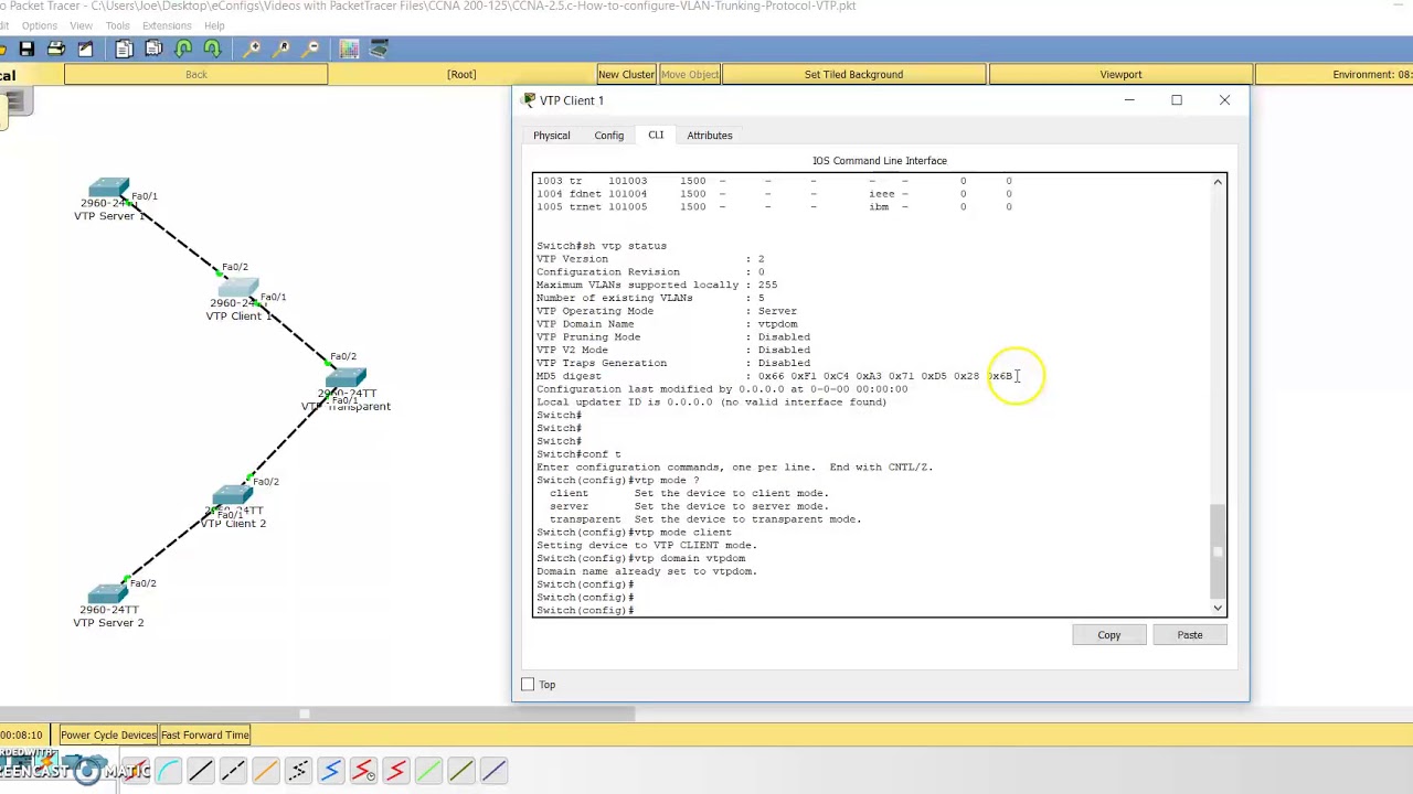CCNA 2.5.d VTP (v1&v2) VLAN Trunking Protocol eConfigs