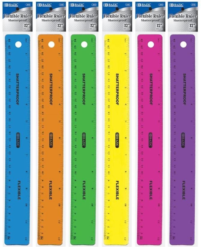 Bazic 12 inch Flexible Plastic Ruler Assorted Econo Office & School