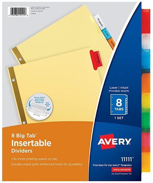 Avery Insertable Tab Dividers Colours Econo Office & School