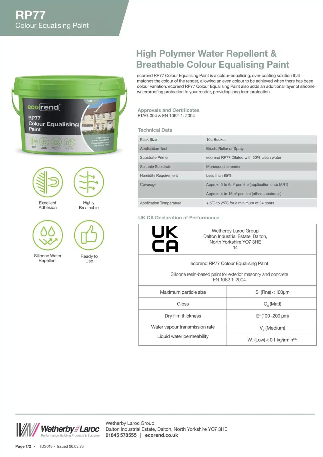 RP77 Colour Equalising Paint Technical Data Sheet ecorend