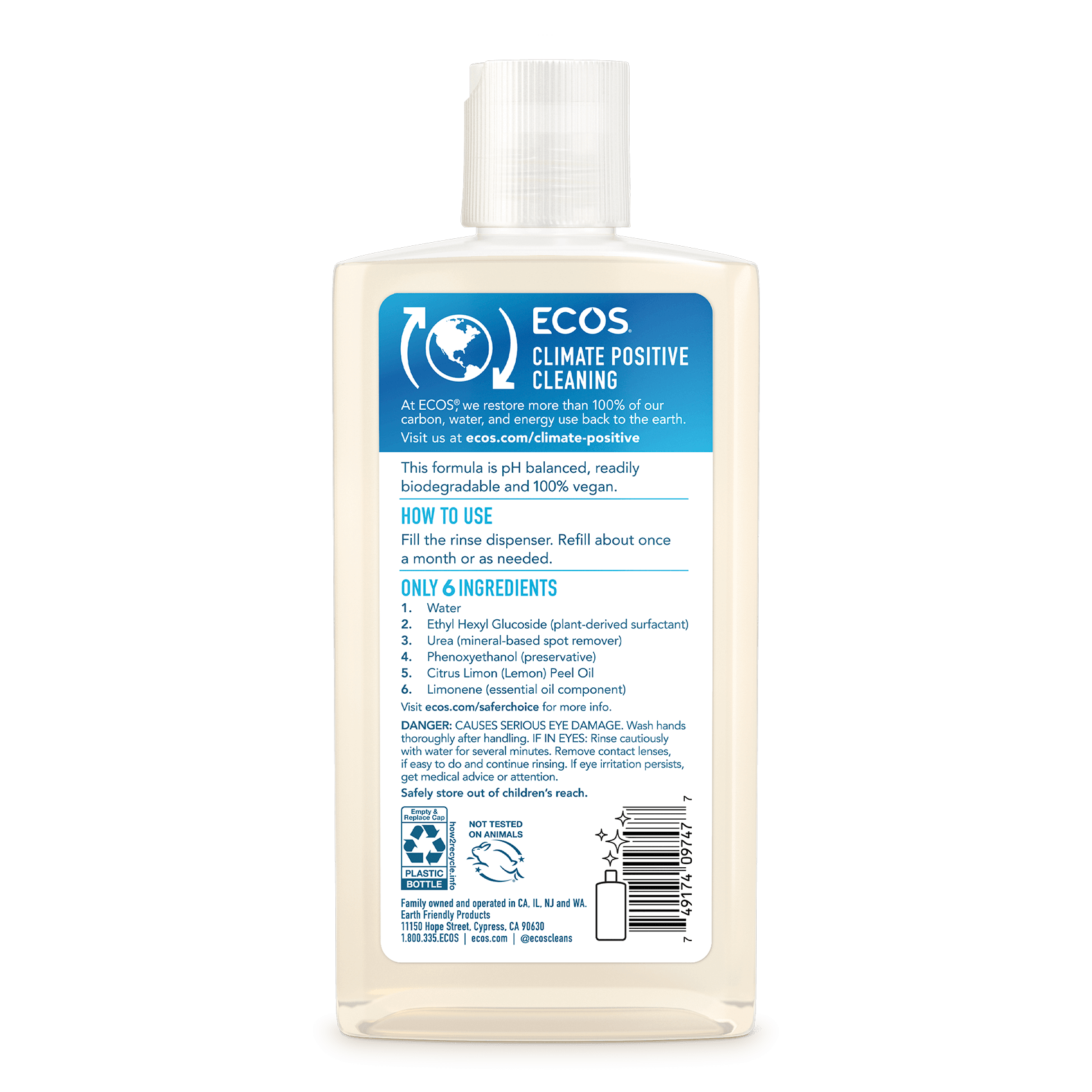 Rinse Aid With Lemon Scent & EcoConscious Readily Biodegradable Formula ECOS®