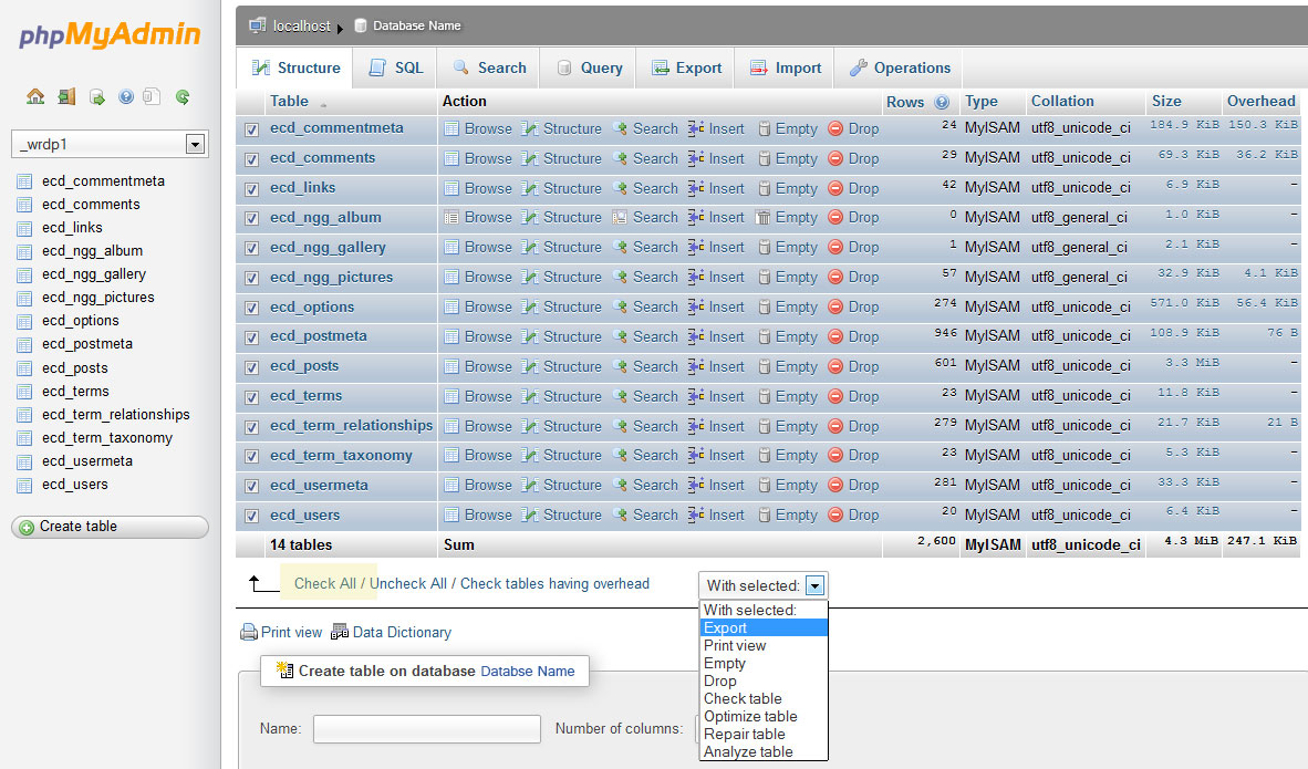 PHPMyAdmin Database Backup Sacramento Web Design