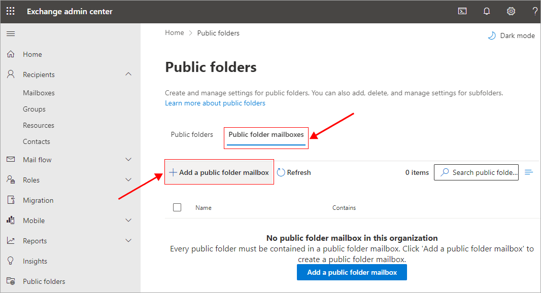 How to create and assign a public folder in Exchange 2016?