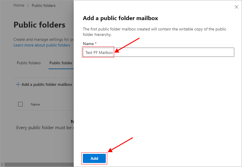 How to create and assign a public folder in Exchange 2016?