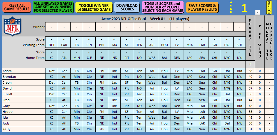 Ed's NFL Office Pool Spreadsheet / Calculator