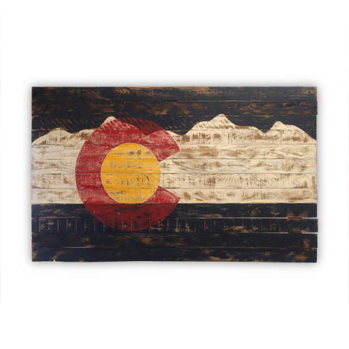 Colorado State Vintage Wooden Flag with Mountains Colorado Mountains
