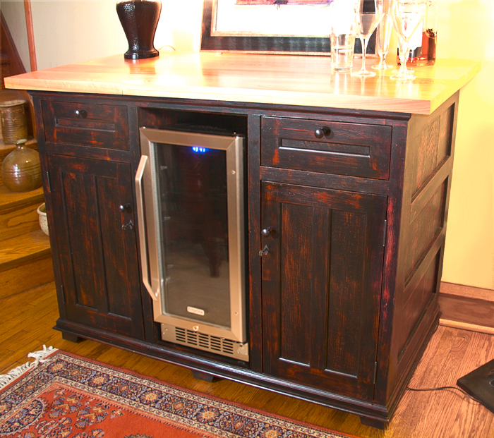 Bar With Kegerator, Drawers, Shelves and Cypress Top « EDGEWATER WOODWORK