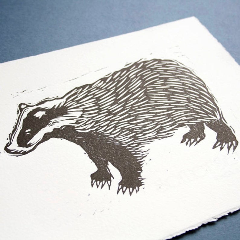 Badger Linocut Print Animal Kingdom, Art Prints, Lino, Letterpress