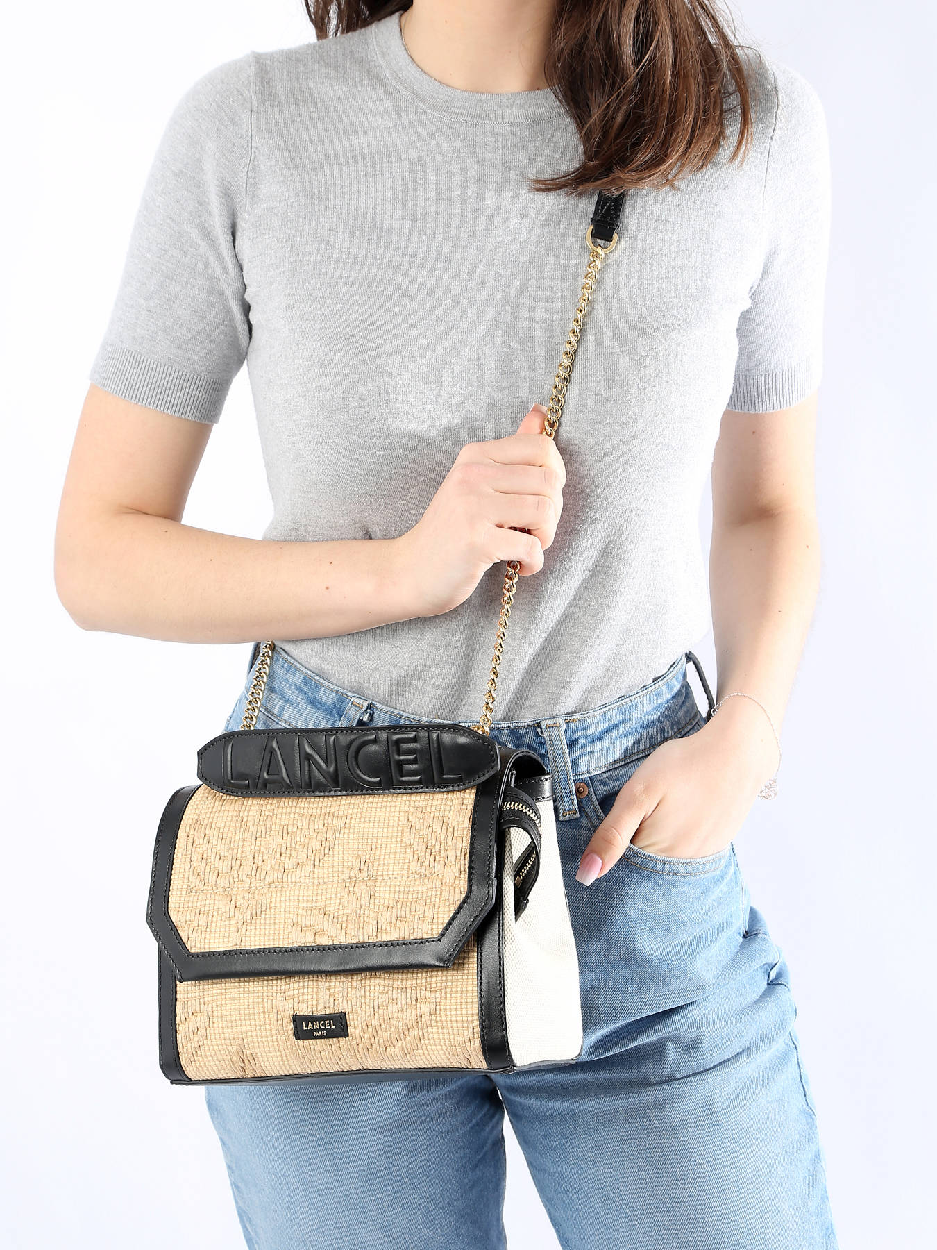 Lancel Crossbody bag NINON M RAPHIA FLEUR best prices