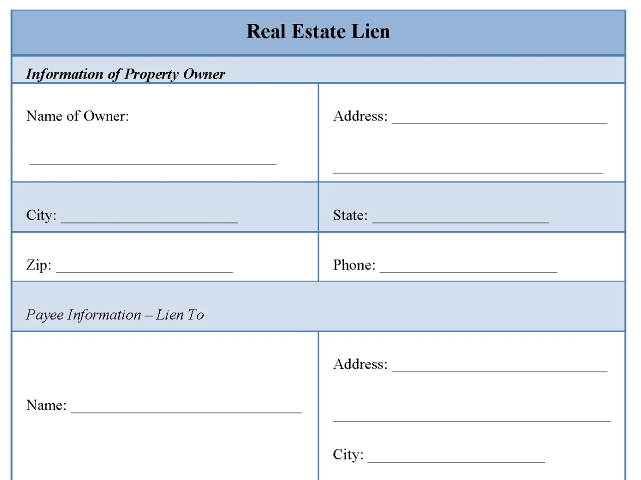 Real Estate Lien Form Editable PDF Forms