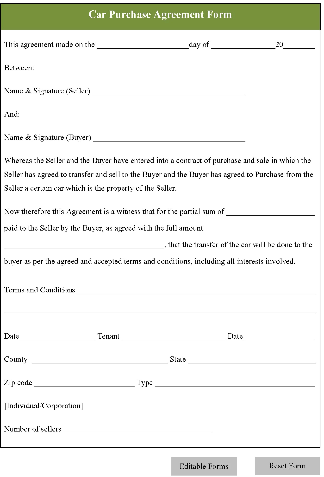 ((EXCLUSIVE)) Car Sales Agreement Form