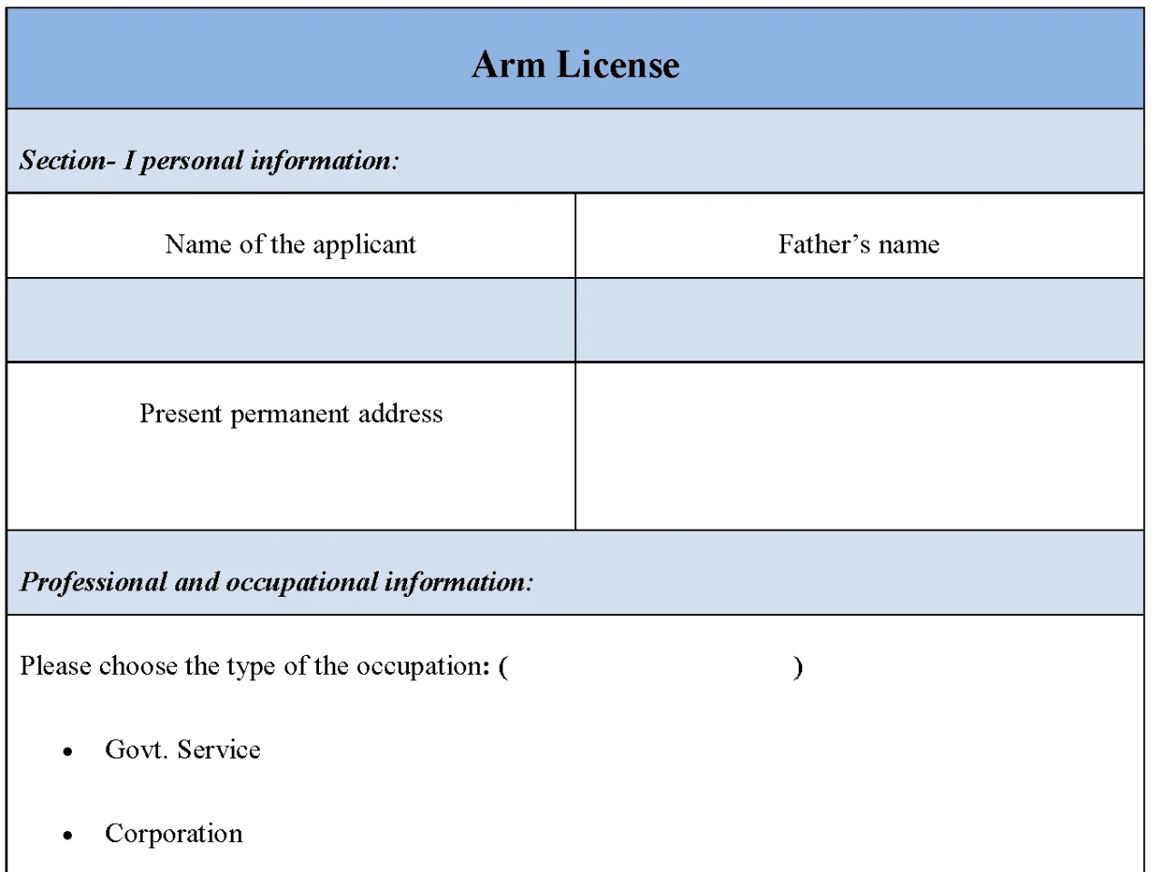 Arm License Form Editable PDF Forms