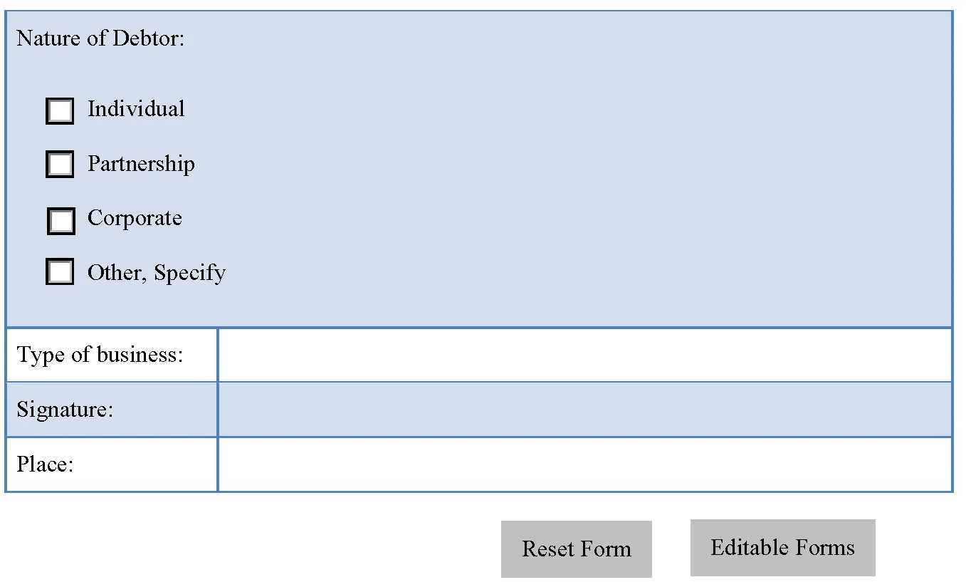 Bankruptcy Petition Form Editable Forms