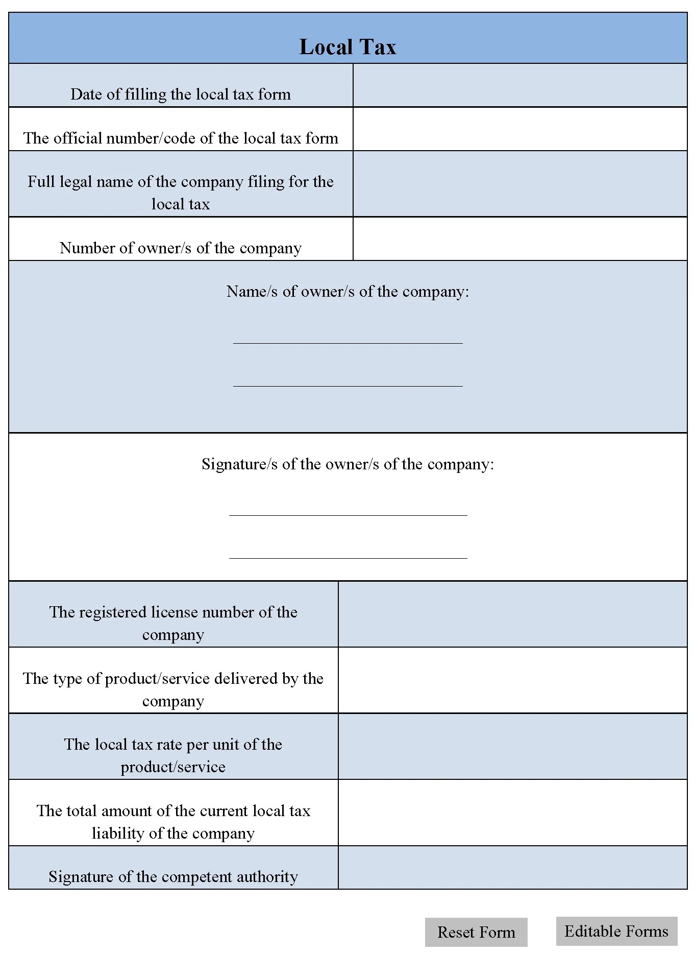 Local Tax Form Editable PDF Forms