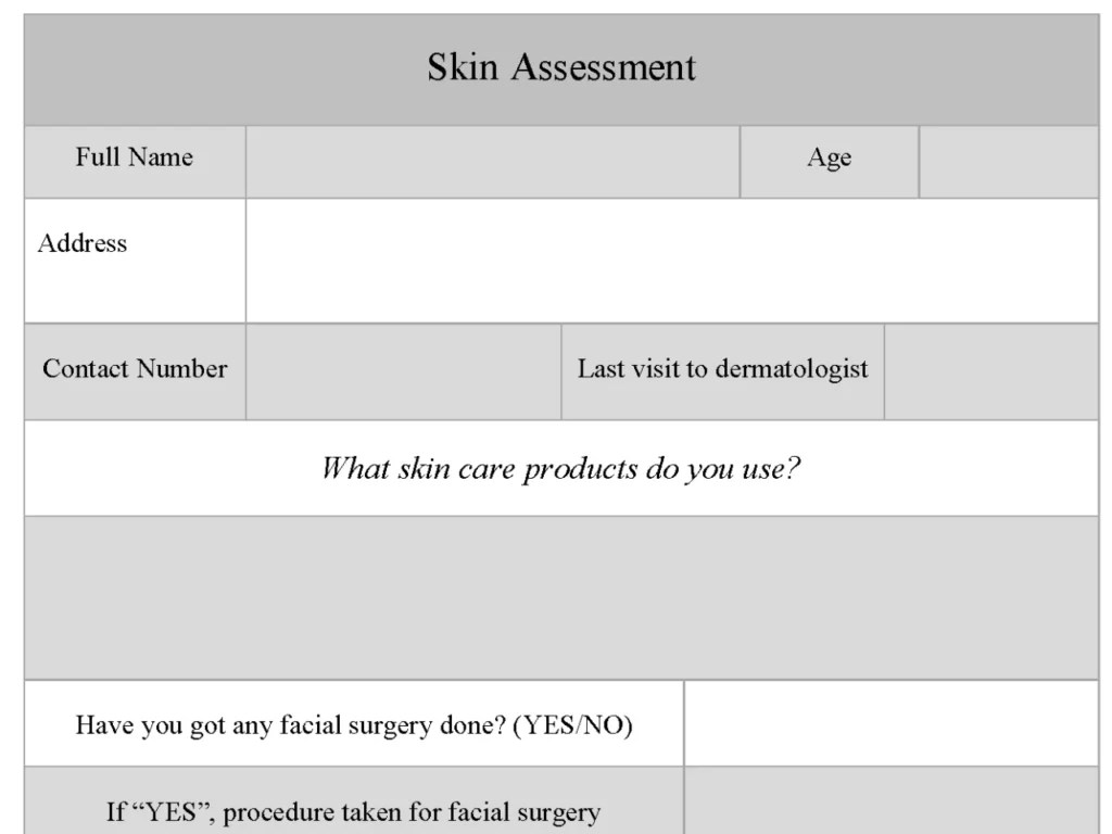 Skin Assessment Fillable PDF Form | Editable PDF Forms
