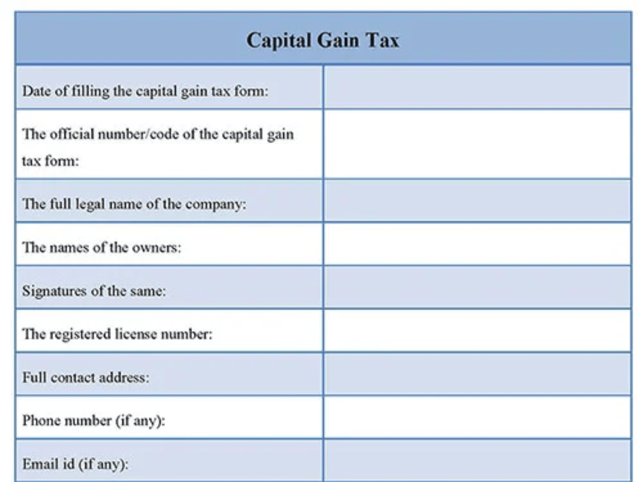 Capital Gain Tax Form Editable PDF Forms