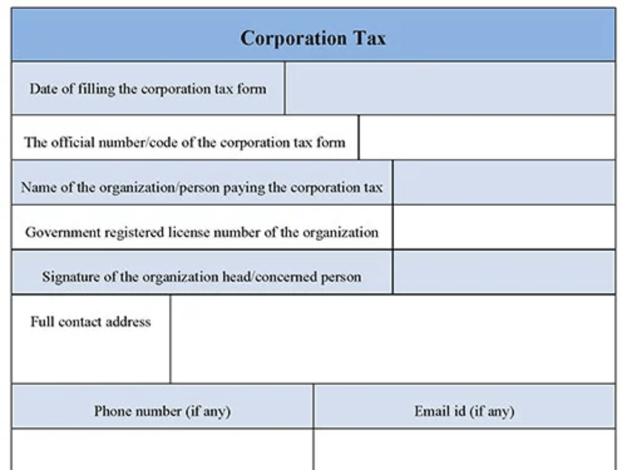Corporation Tax Form Editable PDF Forms