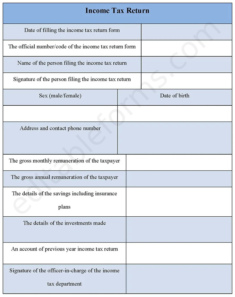 Income Tax Return Form | Editable PDF Forms