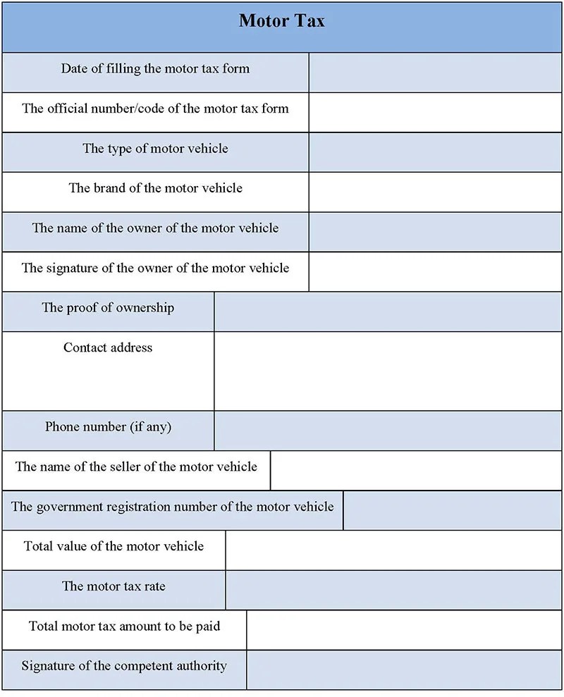Motor Tax Form Editable Forms