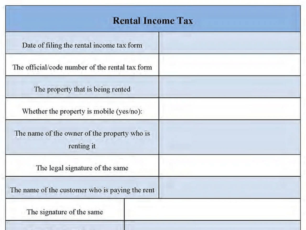 Rental Tax Form Editable PDF Forms