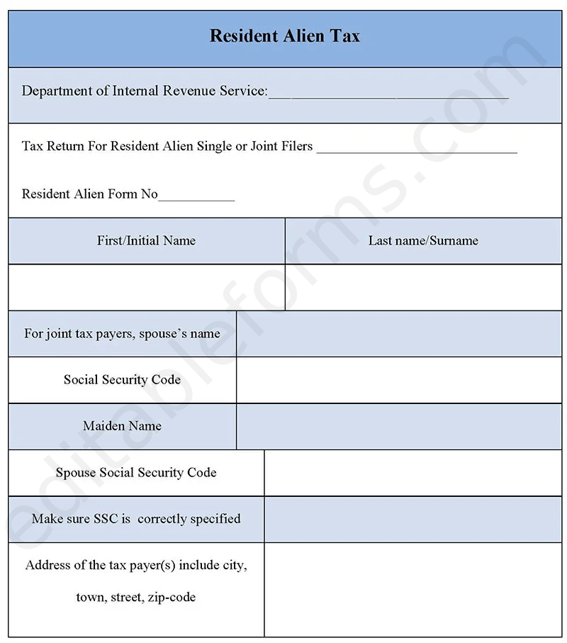 Resident Alien Tax Form Editable PDF Forms