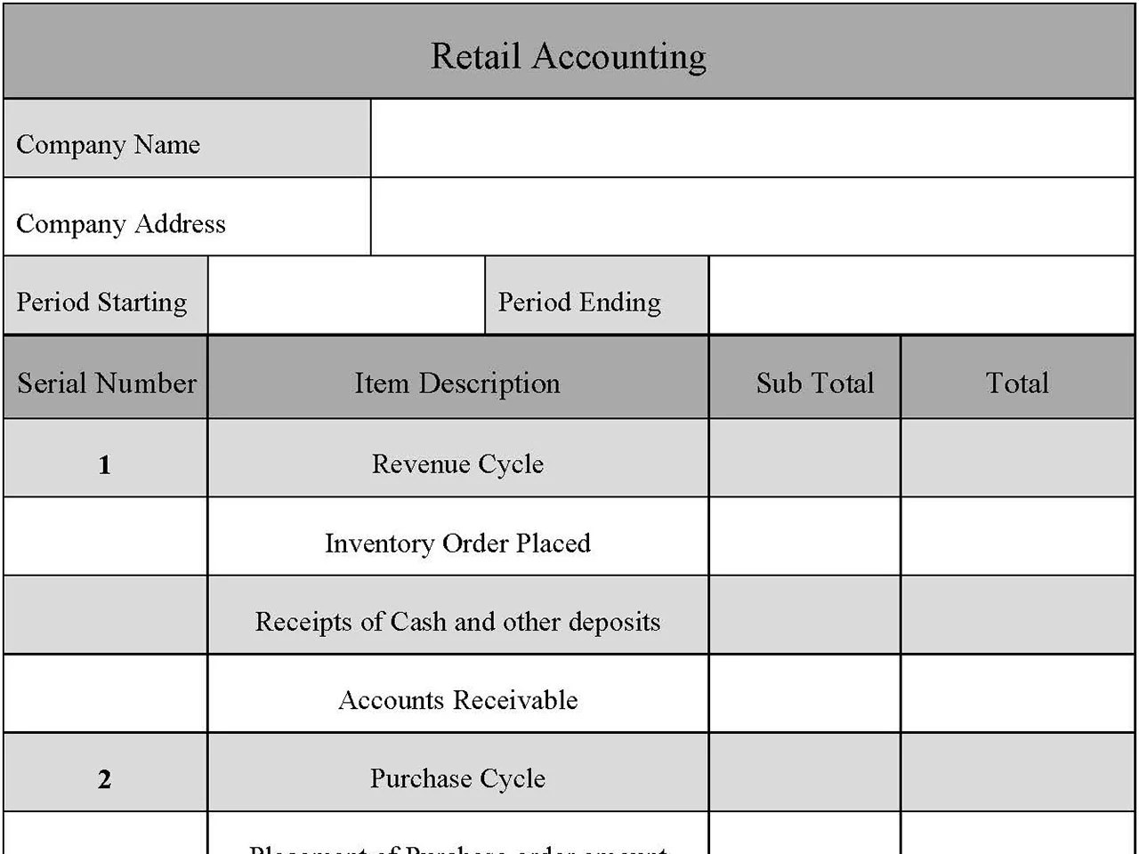 Retail Accounting Form Editable PDF Forms