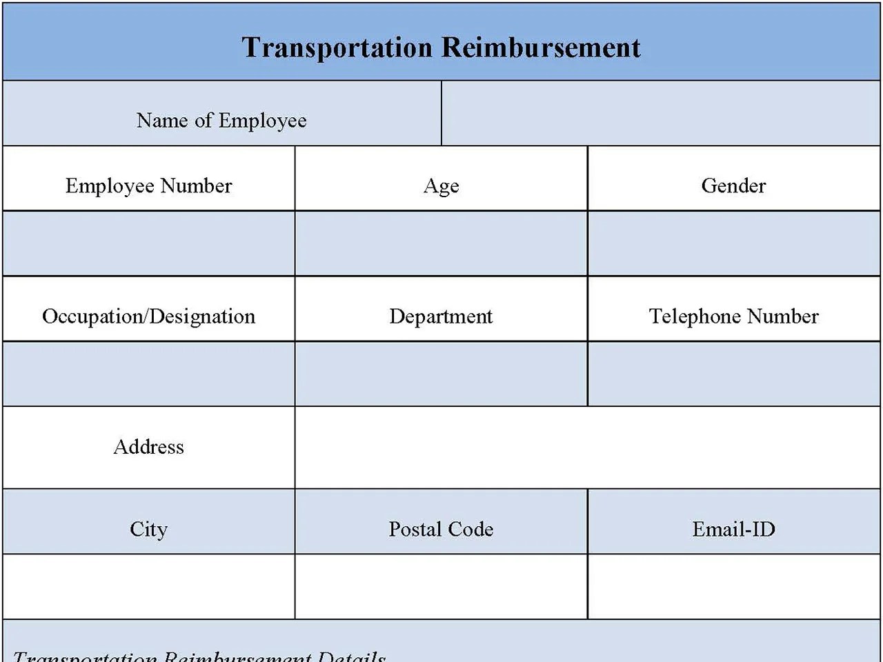 Transportation Reimbursement Form Editable PDF Forms