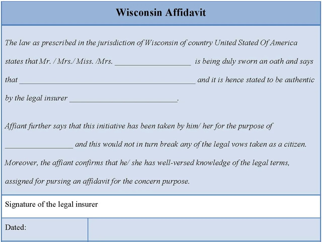 Wisconsin Affidavit Form Editable PDF Forms
