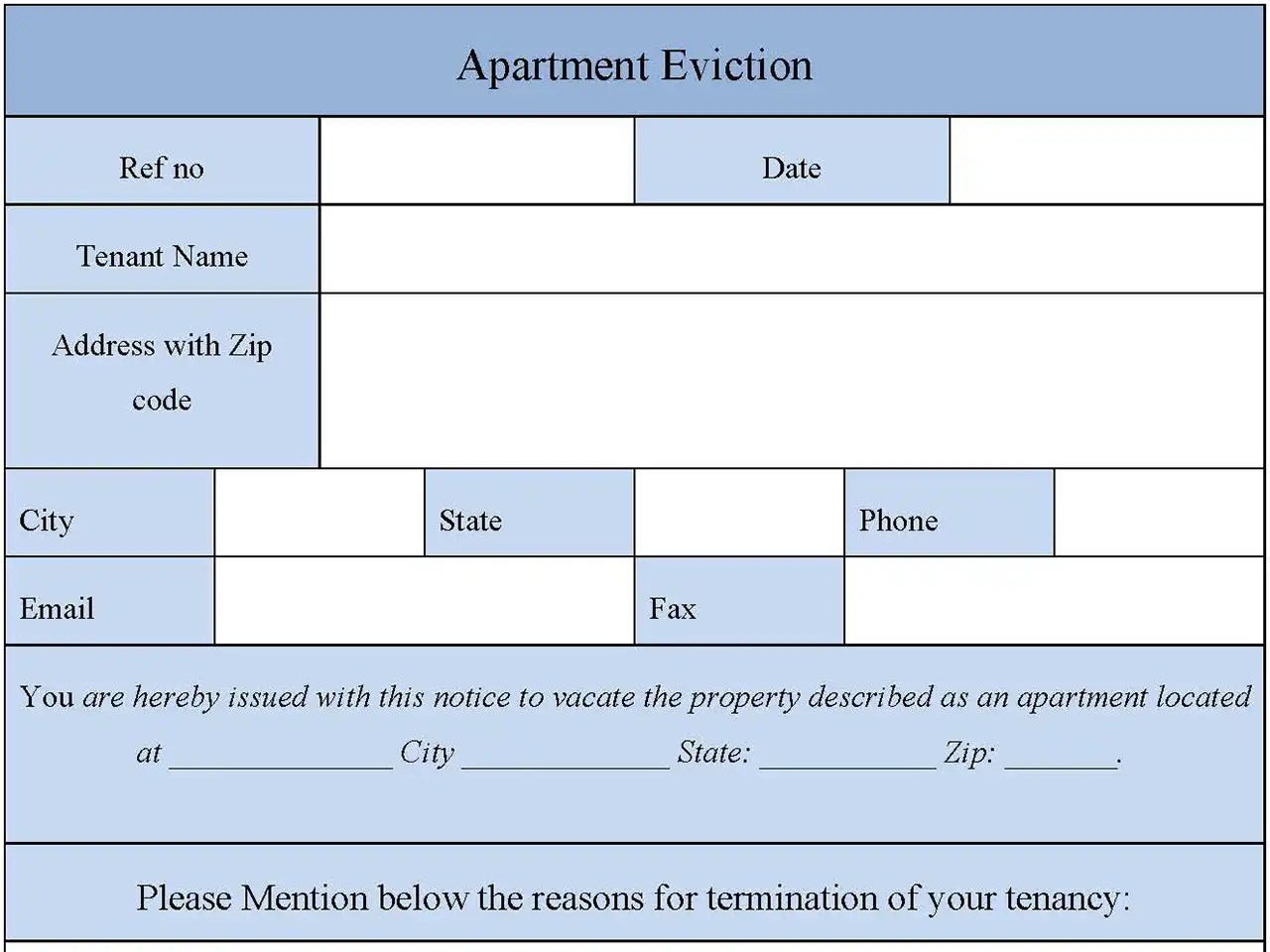 Apartment Eviction Form Editable PDF Forms