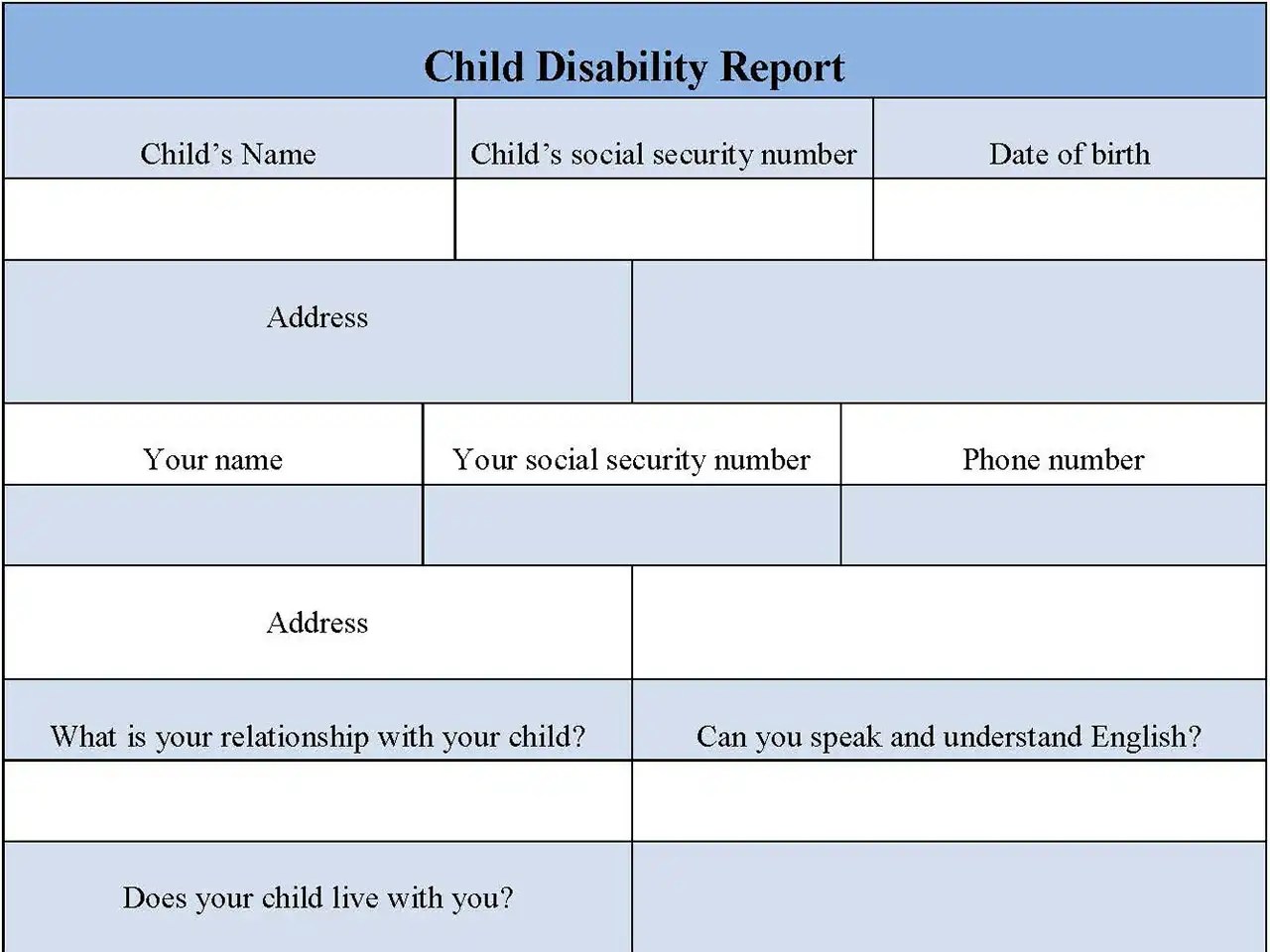 Child Disability Report Form Editable PDF Forms