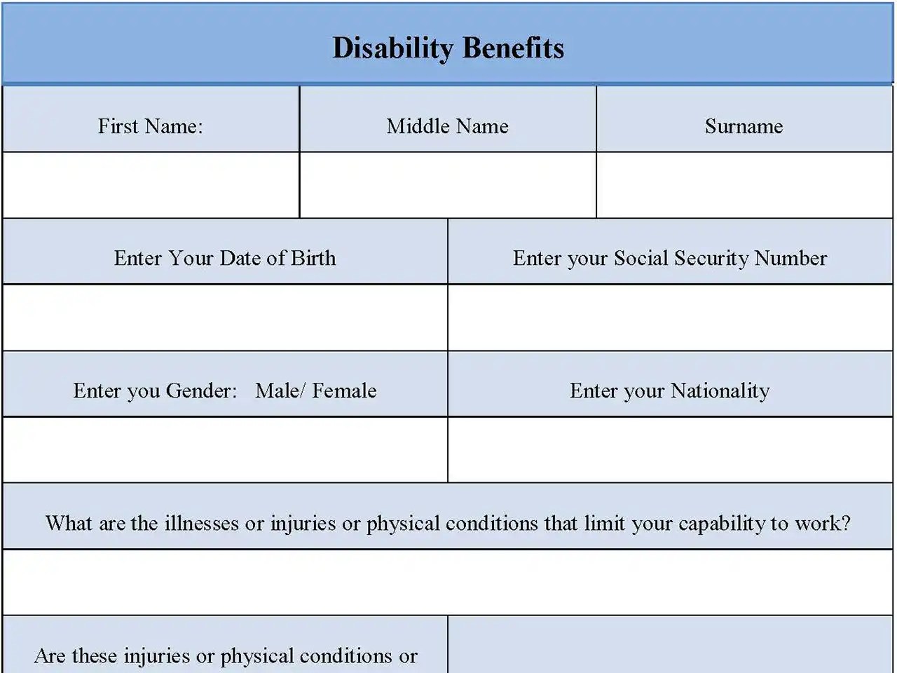 Disability Benefits Form Editable PDF Forms