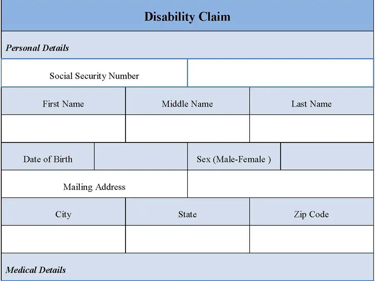 Disability Claim Form Editable PDF Forms