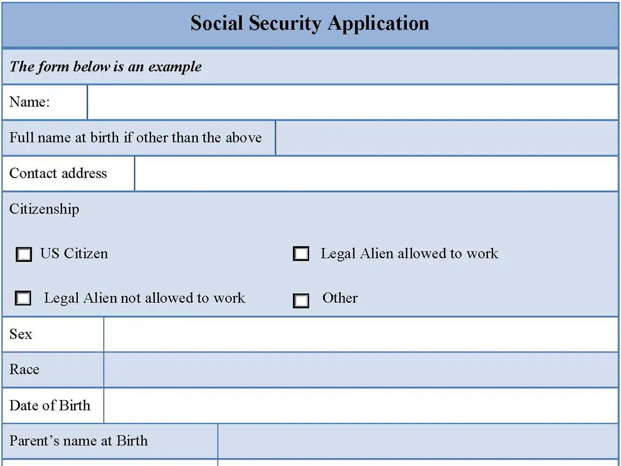 Social Security Application Form Editable PDF Forms