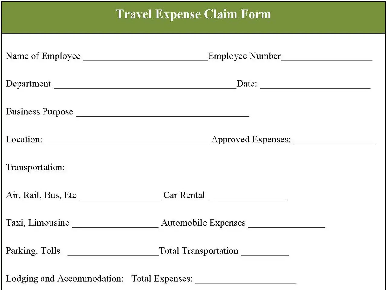 Travel Expense Claim Form Editable PDF Forms