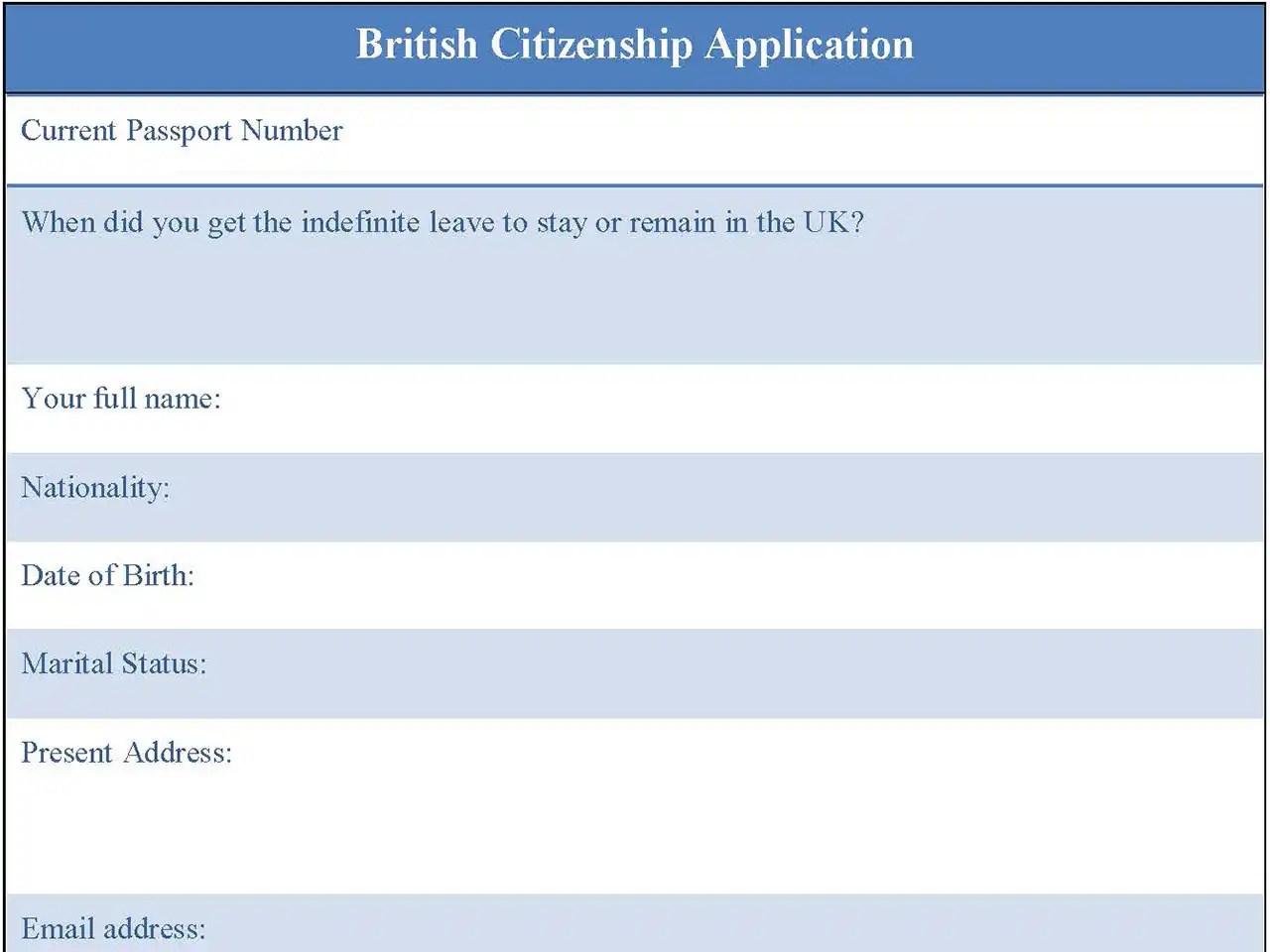 British Citizenship application form Editable PDF Forms