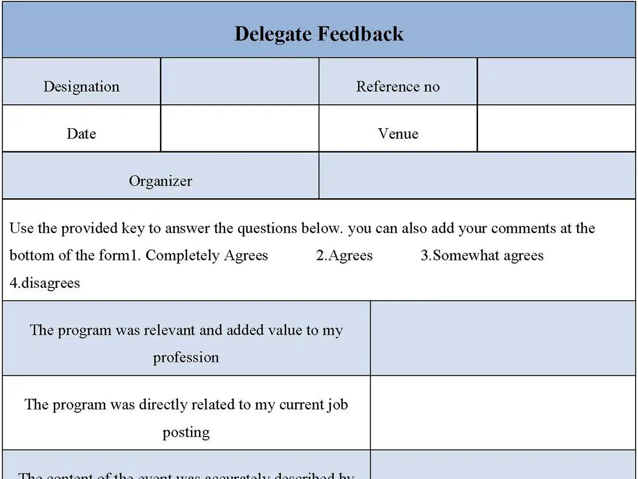 Delegate Feedback Form Editable PDF Forms