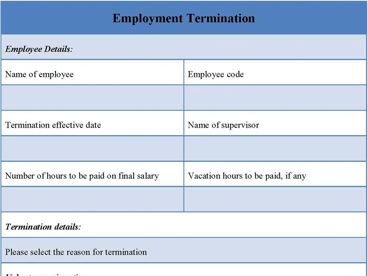Employment Termination Form Editable PDF Forms