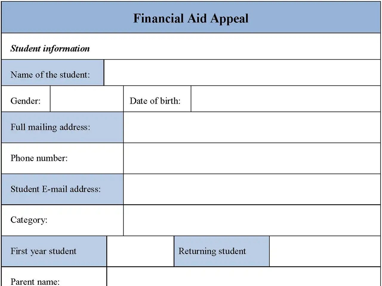 Financial Aid appeal Form Editable PDF Forms