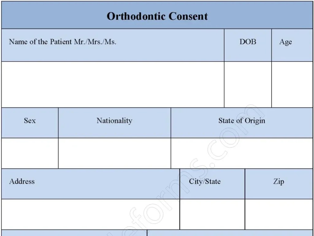 Orthodontic Consent Form Editable PDF Forms
