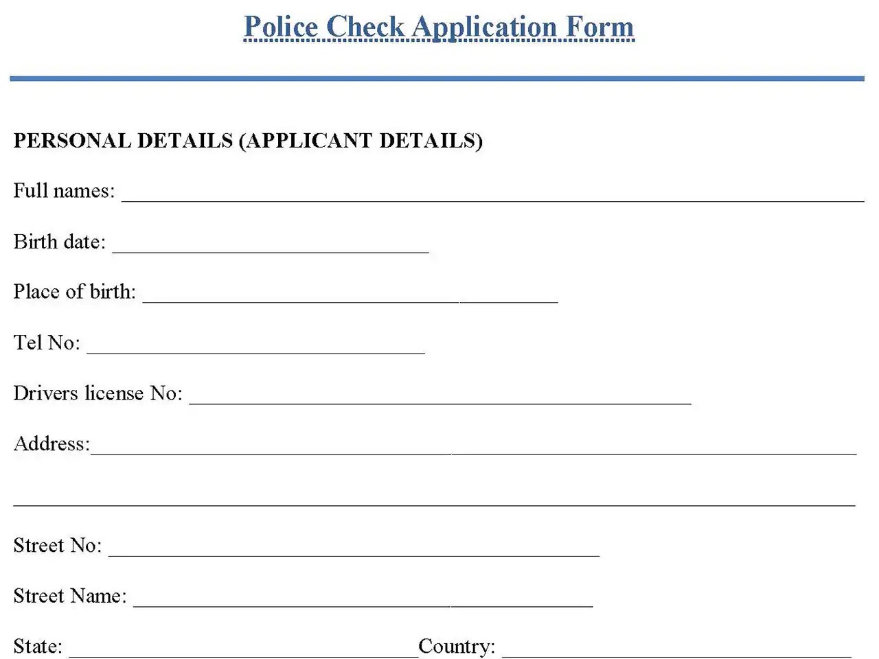 Police check Application Form Editable PDF Forms