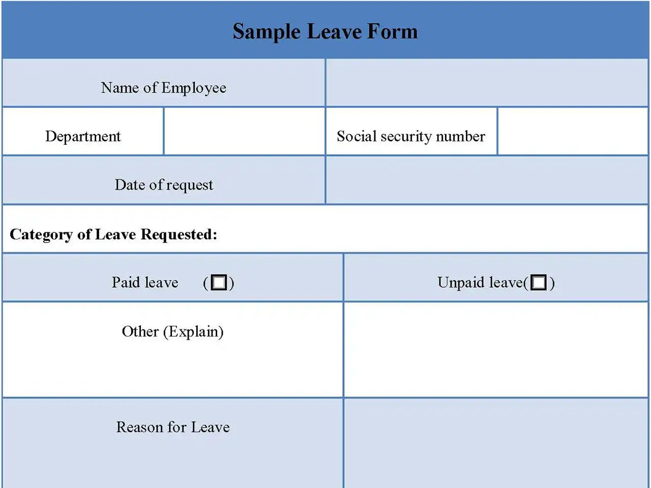 Sample Leave Form Editable PDF Forms