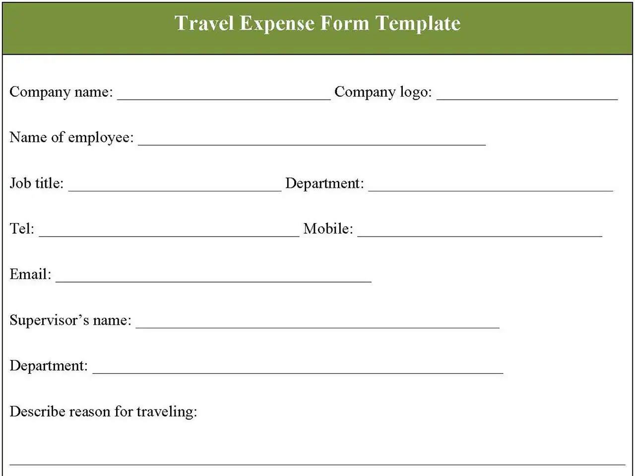 Travel Expense Form Template Editable PDF Forms