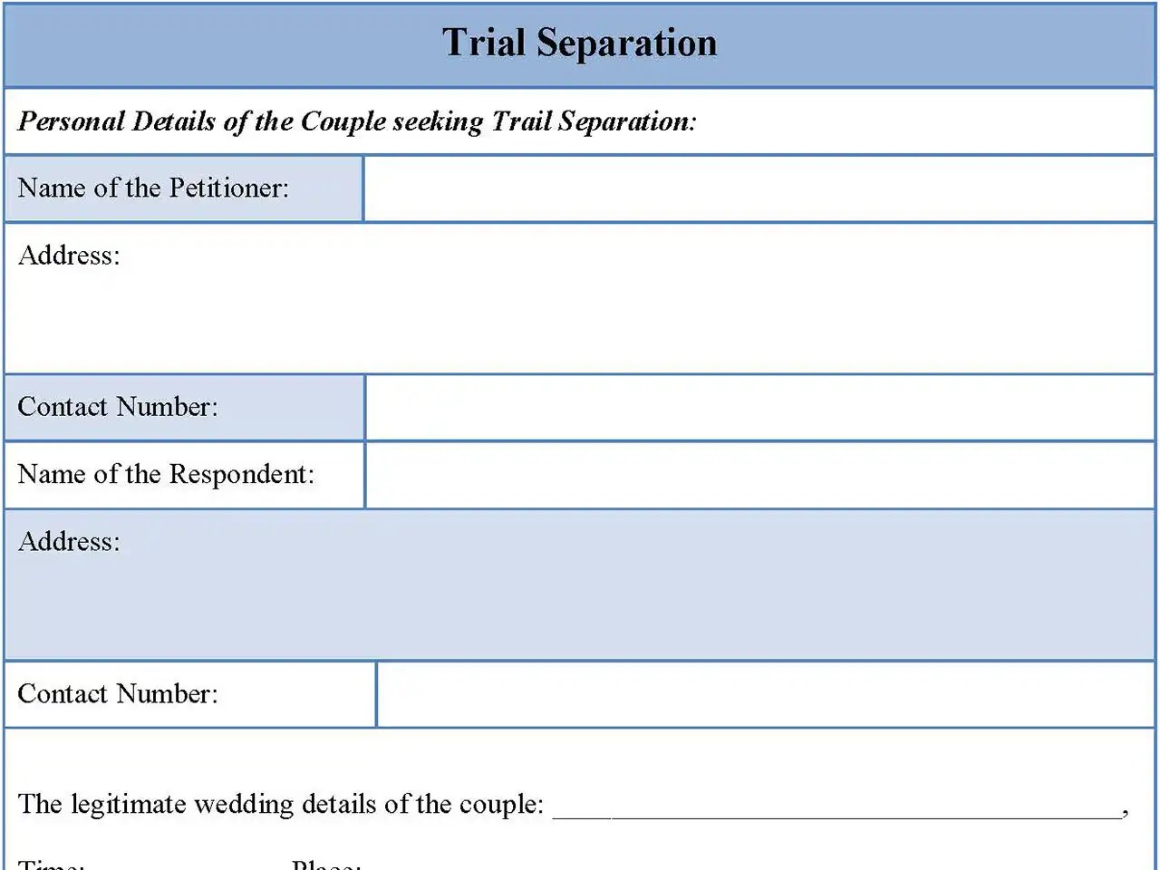 Trial separation form Editable PDF Forms